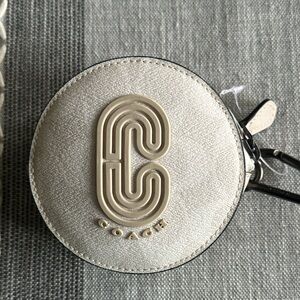 Coach Round Hybrid Pouch Signature Coated Canvas & Calf Leather w/ Patch